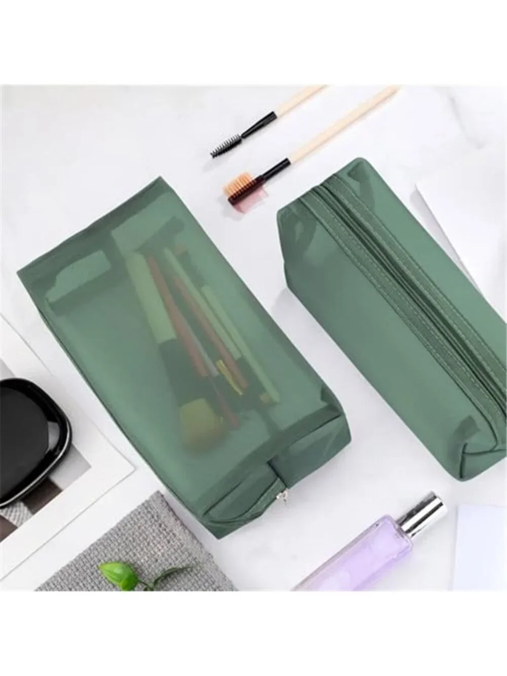 6 Piece Mesh Makeup Bag Set Cosmetic Pouch Zipper Travel Organizer Toiletry Bags